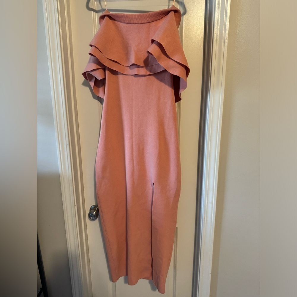 NWT endless rose off the shoulder ruffle maxi dress blush split leg size medium - Picture 6 of 11